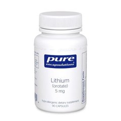 Литий (оротат), Lithium (Orotate), Pure Encapsulations, 5 мг, 90 капсул