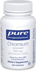 Хром (пиколинат), Chromium (picolinate), Pure Encapsulations, 500 мкг, 180 капсул