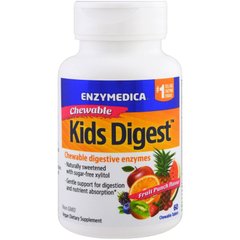 Пищеварительные Ферменты для Детей, Kids Digest, Enzymedica, фруктовый вкус, для веганов, 60 жевател