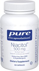 Ниацин не вызывающий покраснений, Niacitol, Pure Encapsulations, 500 мг, 60 капсул