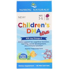 Омега-3, ДГК и ЭПК для детей 3-6 лет, DHA Xtra, Nordic Naturals, вкус ягод, 636 мг, 90 гелевых мини