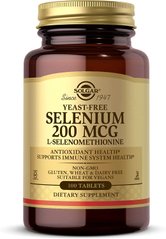 Селен, Selenium 200 mcg Yeast Free, Solgar, 200 мкг, 100 таблеток