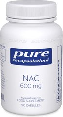NAC (N-ацетилцистеин) 600 мг, NAC (n-acetyl-l-cysteine) 600 mg, Pure Encapsulations, 90 капсул