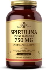 Спирулина, Solgar, 750 мг, 250 таблеток