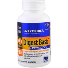 Ферменты и Пробиотики, Digest Basic + Probiotics, Enzymedica, 90 капсул