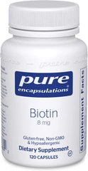 Биотин, Biotin, Pure Encapsulations, 8 мг, 120 капсул