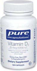 Витамин D3, Vitamin D3, Pure Encapsulations, 1,000 МЕ, 60 капсул