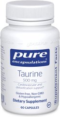 Таурин, Taurine, Pure Encapsulations, 500 мг, 60 капсул
