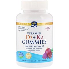 Витамин D-3 и Витамин К-2, Vitamin D3 + K2, Nordic Naturals, вкус граната, 60 жевательных конфет