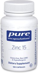 Цинк, Zinc, Pure Encapsulations, 15 мг, 180 капсул