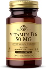 Витамин В6 (Пиридоксин), Solgar, 50 мг. 100 таблеток