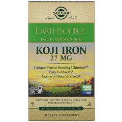 Железо, Koji Iron, Solgar, 27 мг, ферментированное, 30 растительных капсул