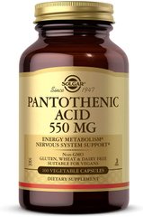 Пантотеновая Кислота (Pantothenic Acid), Solgar, 550 мг, 100 капсул
