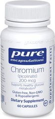 Хром (пиколинат), Chromium (picolinate), Pure Encapsulations, 200 мкг, 60 капсул